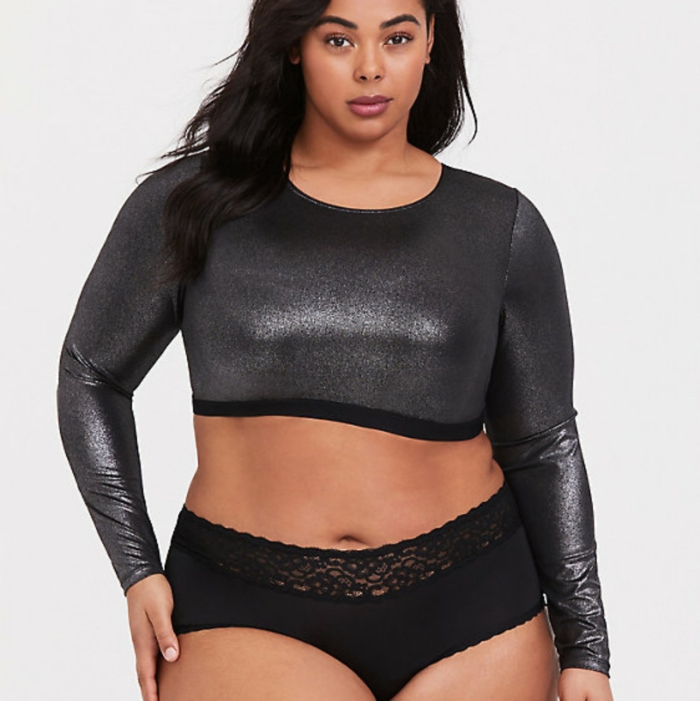Silver Metallic Long Sleeve Under-It-All Crop Top
